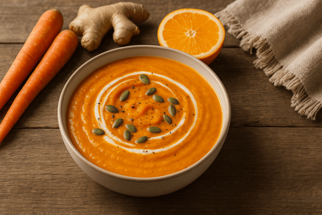 Krémová mrkvová polievka s pomarančom a zázvorom: zimná vitamínová bomba zo slovenskej zeleniny