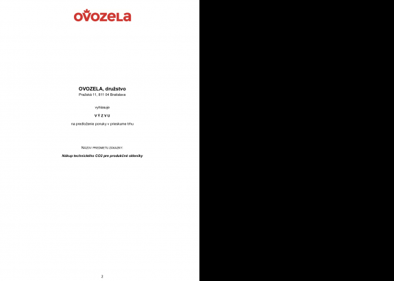 VÝZVA na predloženie ponuky v prieskume trhu Nákup technického CO2 pre produkčné skleníky